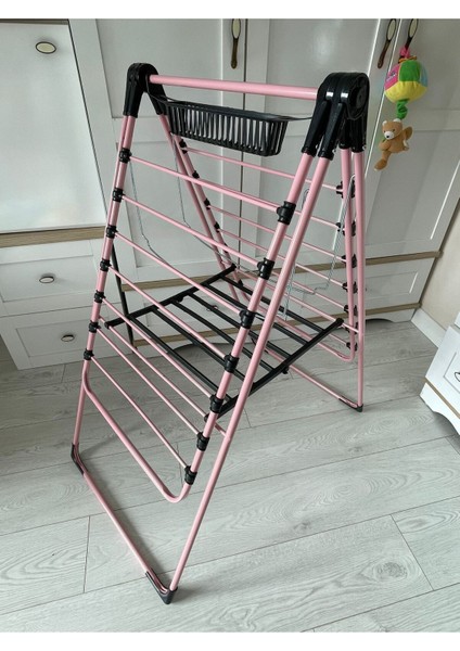 Metal Pembe Renkli Kanatlı Kurutmalık Elbise Çamaşır Kurutmalığı Kalın Borulu Çamaşır Teli Pembe