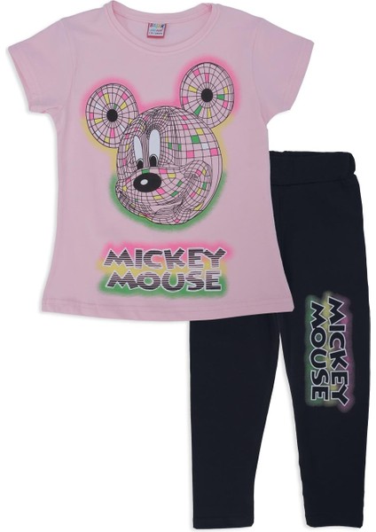 Kız Çocuk Kareli Mickey Mouse Baskılı Alt Üst Eşofman Takımı