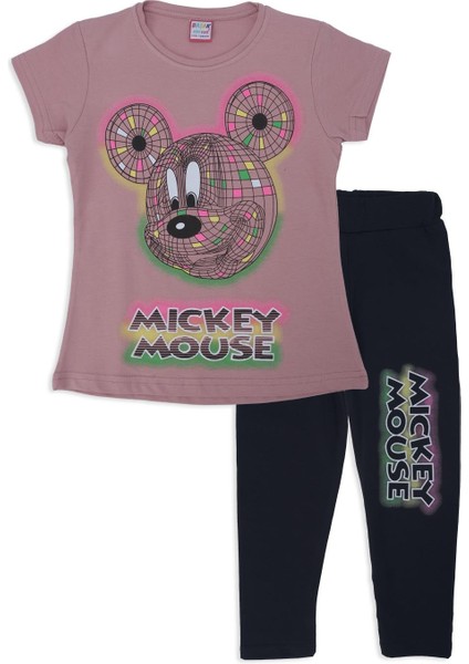 Kız Çocuk Kareli Mickey Mouse Baskılı Alt Üst Eşofman Takımı