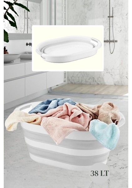 Tekno Trust 20-49 L Vera Bath Katlanır Çamaşır Sepeti 38 Lt Çamaşır Selesi FMA07860 60 x 40 Type 0 Beyaz Plasti