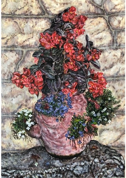 Testiden Fışkıran Yaz Çiçekleri | Elmas Mozaik Puzzle | 45x65 | E20201459M