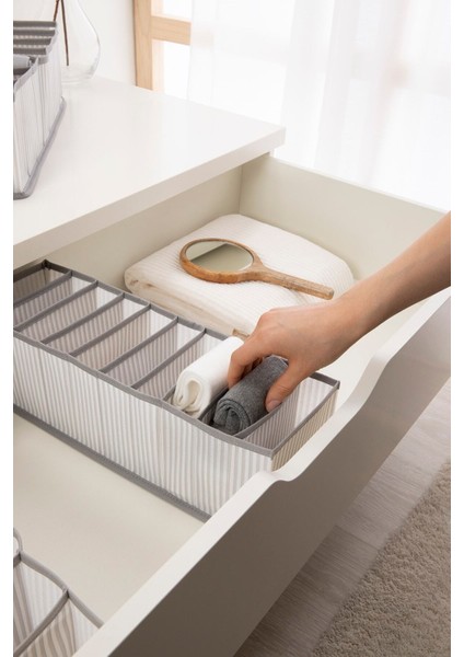 Tekno Trust Çekmece Içi 3 Adet 10 Bölmeli Gri Çizgili Dolap Çekmece Içi Akordiyon Katlanır Çamaşır Düzenleyici fiyatları