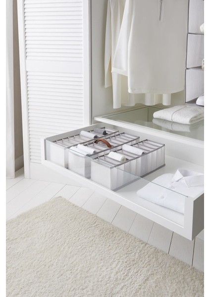 Tekno Trust Çekmece Içi 3 Adet 10 Bölmeli Gri Çizgili Dolap Çekmece Içi Akordiyon Katlanır Çamaşır Düzenleyici modelleri