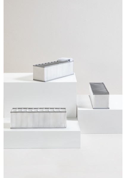 Tekno Trust Çekmece Içi 3 Adet 10 Bölmeli Gri Çizgili Dolap Çekmece Içi Akordiyon Katlanır Çamaşır Düzenleyici fırsatları