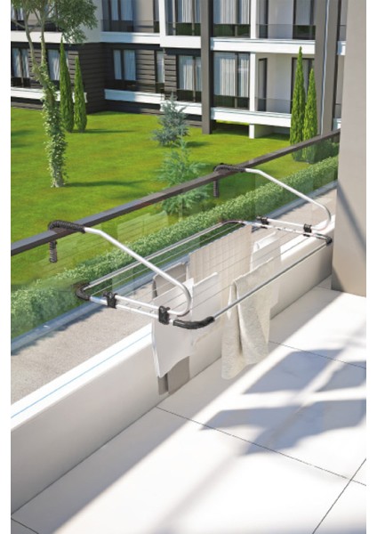 Siyah Dirsekli Katlanabilir Balkon Çamaşır Kurutmalığı Metal