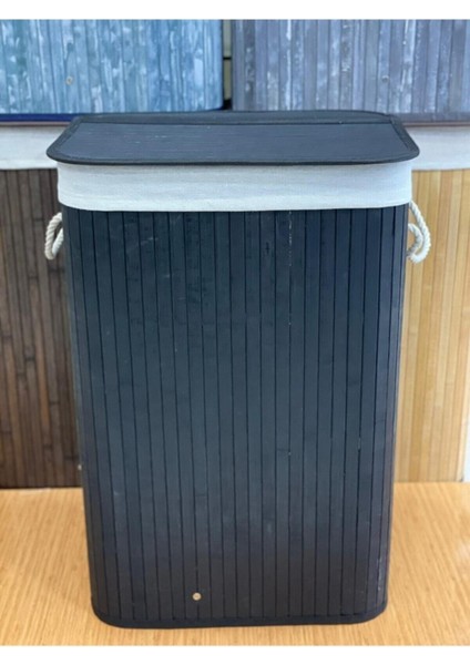 Tekno Trust Hasır Bambu Kirli Çamaşır Sepeti Dikdörtgen FMAPR33257 60 L Siyah 50 x 70