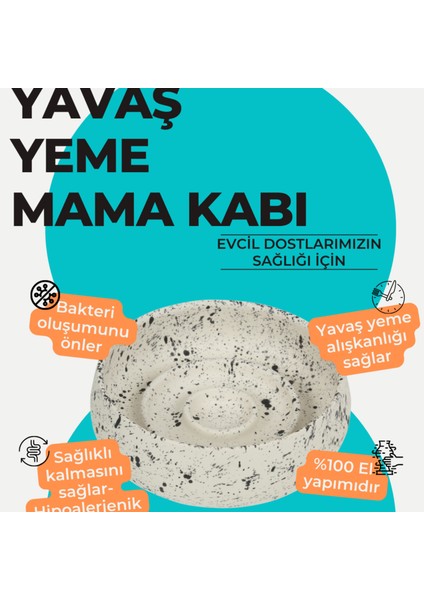 Beige & Stone Slow Eat Yavaş Yeme Seramik Mama Kasesi L Siyah