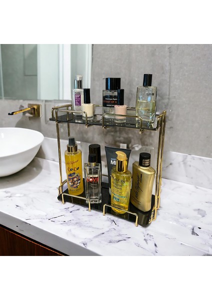 2 Katlı Gold Banyo ve Kozmetik Düzenleyici 28 x 14 fiyatları