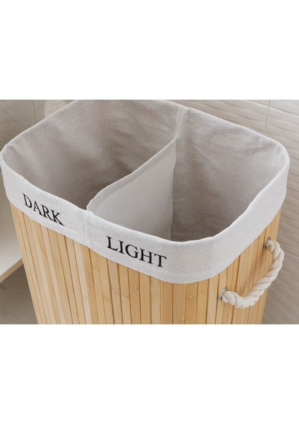 Tekno Trust Bambu Fancy Bambu Katlanabilir 2 Bölmeli Çamaşır Sepeti 40X30X60 cm Bej Type 0 Büyük (50+ Çap) 1 40