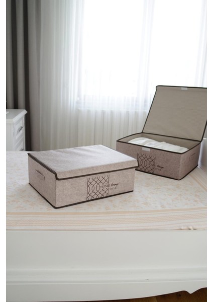 Tekno Trust 3 3 Adet Keçe Kapaklı Çok Amaçlı Baza Kutu 50X40X19 cm Bej Keçe