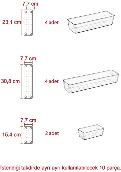Tekno Trust Çekmece Içi 10'lu Set Modüler Çekmece Içi Düzenleyici Mutfak Makyaj Takı Banyo Hobi Buzdolabı Ilaç fiyatları