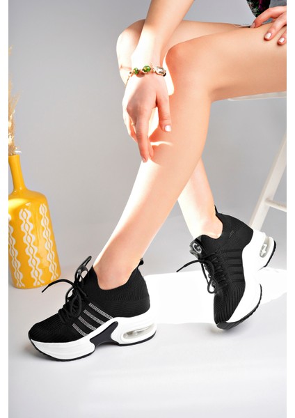Kadın Ithal Örme Triko Gizli Dolgu Topuk Sneakers