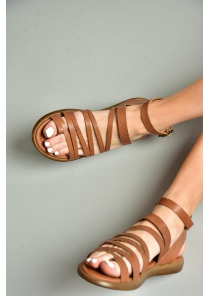 S291016103 Taba Deri Kadın Sandalet modelleri