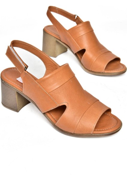 P555452303 Taba Deri Kalın Topuklu Kadın Sandalet indirimleri