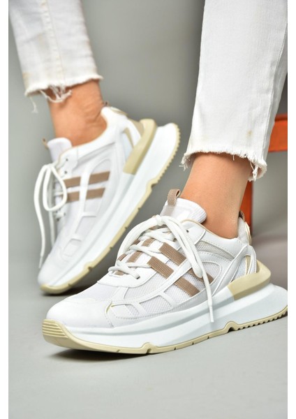 S973017604 Beyaz/vizon Kumaş Sper Ayakkabı Sneakers