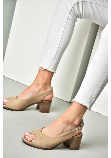 P555452903 Vizon Deri Kalın Topuklu Kadın Sandalet modelleri