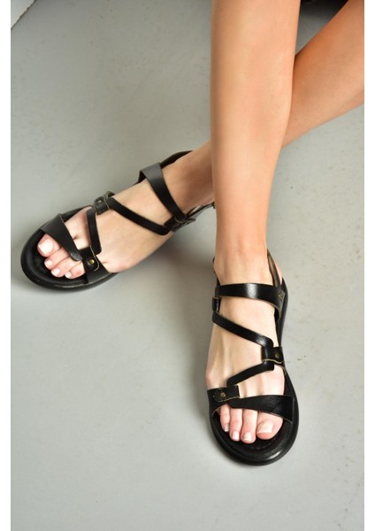 S291018403 Siyah Deri Kadın Sandalet