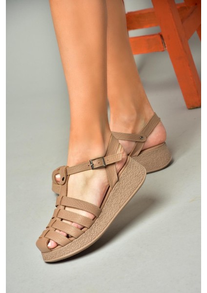 P555050503 Vizon Deri Kalın Tabanlı Sandalet modelleri