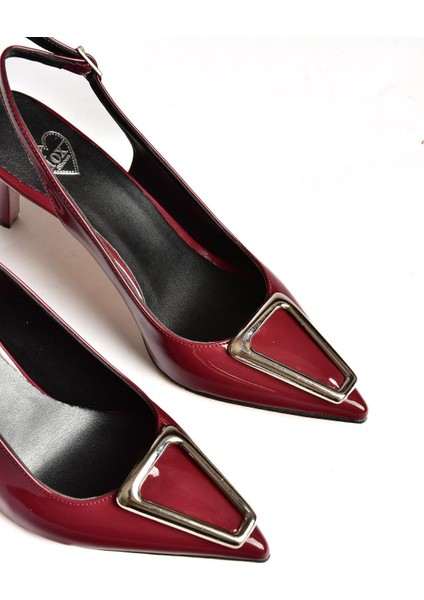 S654072908 Bordo Rugan Ince Topuklu Kadın Ayakkabı