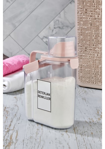 Tekno Trust Pembe Kapaklı Sıvı Toz Deterjan Saklama Kabı - Banyo Organizer Çok Amaçlı Saklama Kutusu 2 Lt Plast modelleri