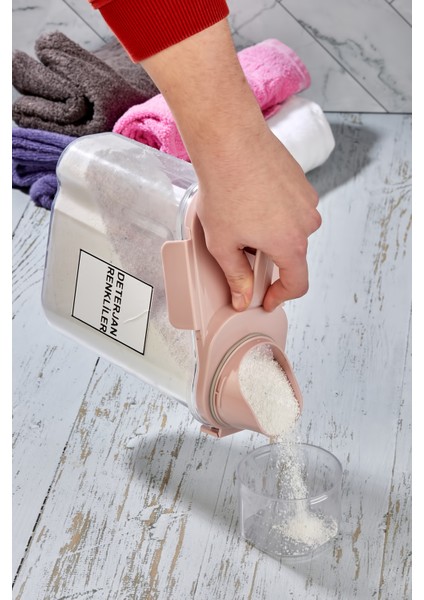 Tekno Trust Pembe Kapaklı Sıvı Toz Deterjan Saklama Kabı - Banyo Organizer Çok Amaçlı Saklama Kutusu 2 Lt Plast indirimleri