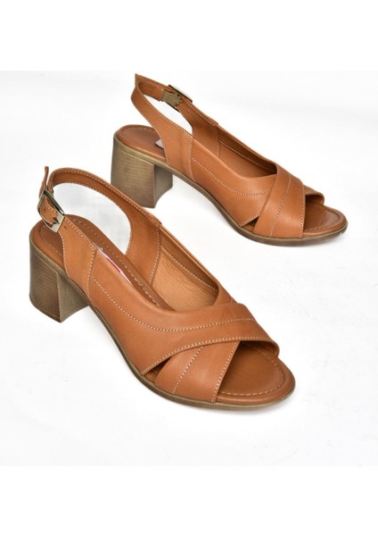 P555452203 Taba Deri Kalın Topuklu Kadın Ayakkabı indirimleri