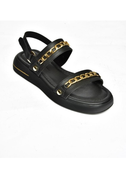 S518105609 Siyah Gold Zincir Detaylı Kadın Sandalet indirimleri