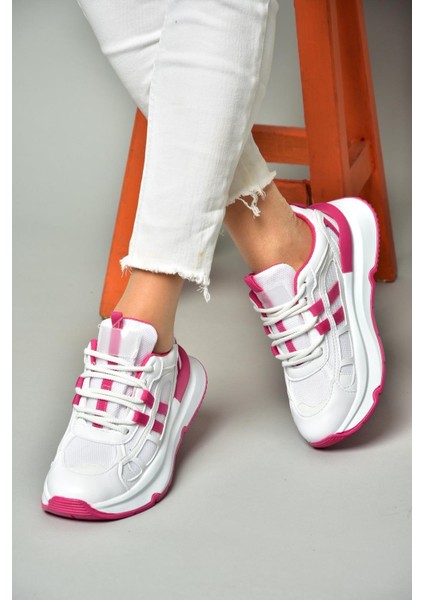 S973017604 Beyaz/fuşya Kumaş Sper Ayakkabı Sneakers