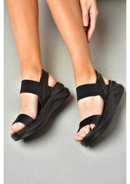 S713330809 Siyah Bileği Lastikli Kadın Sandalet modelleri