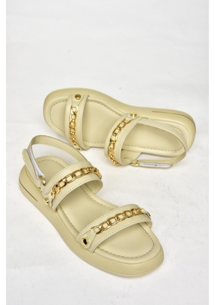 S518105609 Bej Gold Zincir Detaylı Kadın Sandalet fırsatları