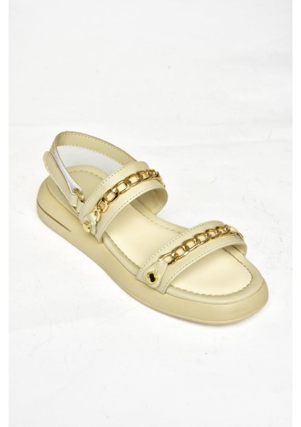 S518105609 Bej Gold Zincir Detaylı Kadın Sandalet indirimleri