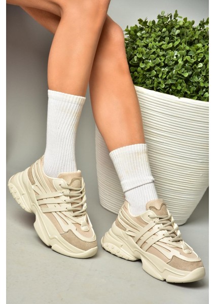 S973602404 Bej Kumaş Kalın Tabanlı Spor Ayakkabı Sneakers modelleri