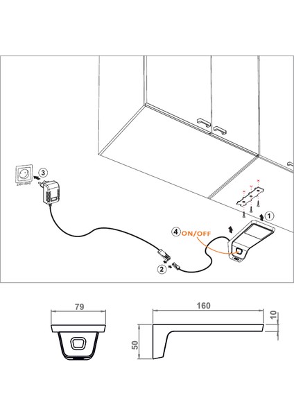 Tezgah Altı Dokunmatik LED Işıklı Aydınlatma USB Çıkışlı