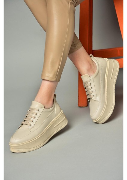 P274117509 Bej Yüksek Tabanlı Kadın Spor Ayakkabı Sneakers fırsatları