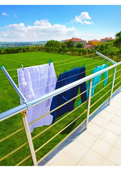 Demir Ayarlı Balkon Pencere Çamaşır Askılığı Mavi