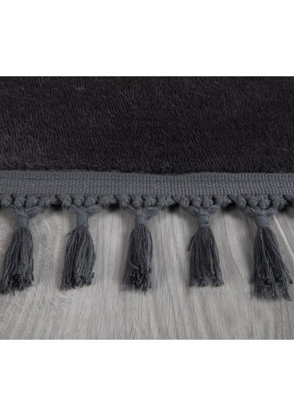 Modern Dekoratif Yuvarlak Puffy Peluş Ponpon Saçaklı Salon Oturma Odası Halısı Antrasit modelleri