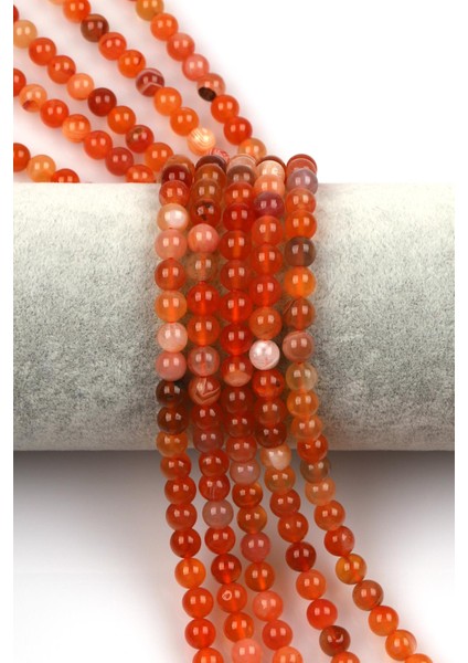 Karnelyan Akik Doğal Taş Dizi 6 mm Küre Kesim