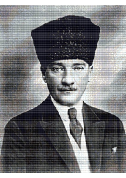 Siyah Beyaz Atatürk Portresi | Elmas Mozaik Tablo | Mozaik Puzzle | 40x60 | E20202356M