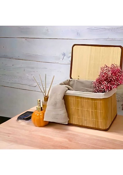 Tekno Trust Beyaz Bambu Dikdörtgen Düzenleyici Sepet 32X23X21 cm NATUREL-2023 32 x 23 1 Kumaş Banyo