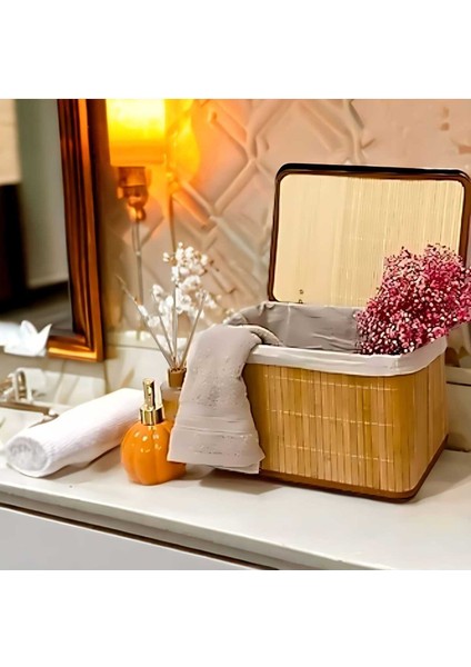 Tekno Trust Beyaz Bambu Dikdörtgen Düzenleyici Sepet 32X23X21 cm NATUREL-2023 32 x 23 1 Kumaş Banyo