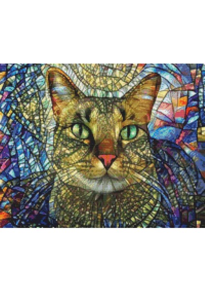 Vitray Kedi | Elmas Mozaik Tablo | Mozaik Puzzle | 50x40 | E20201854M