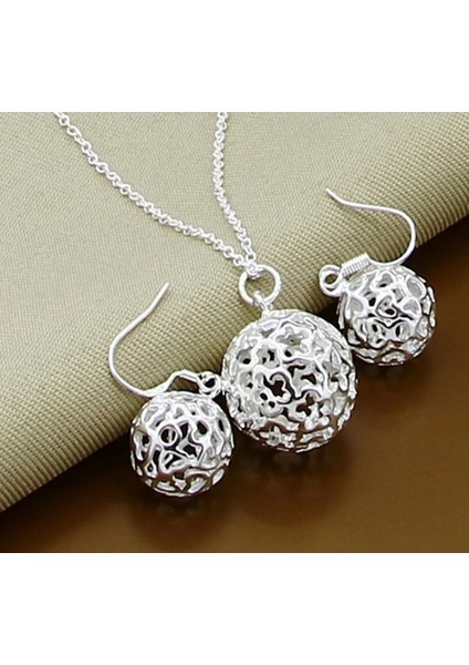 925 Ayar Gümüş Yuvarlak Top Kolye Küpe Set