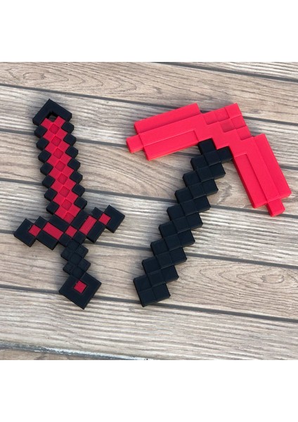 Minecraft Red Stone İkili Set/ Minecraft Kırmızı Kılıç-Kazma Seti