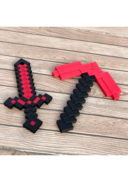 Minecraft Red Stone İkili Set/ Minecraft Kırmızı Kılıç-Kazma Seti