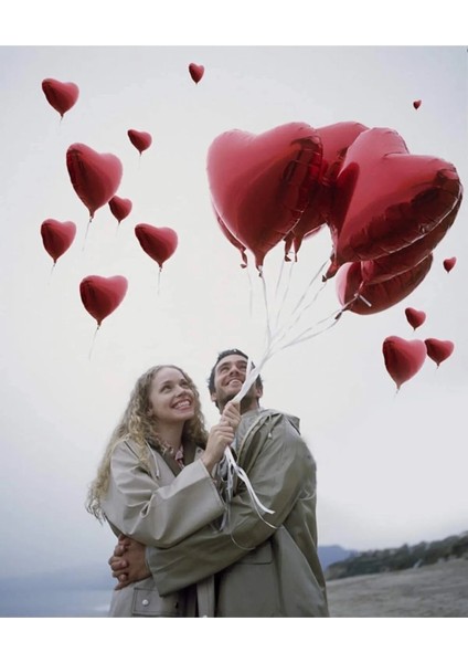 5 Adet Folyo Balon Kırmızı Kalp Modeli