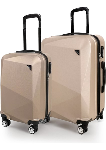 Elmas Model Gold Renk 2'li Valiz Seti (Kabin+Orta)