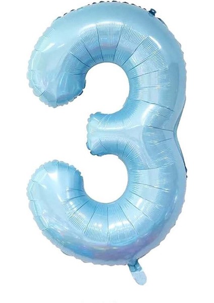 34 inç 3 Açık Mavi Renk Rakam Folyo Balon