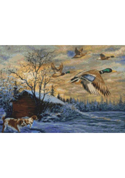 Ördekler Ve Köpekler | Elmas Mozaik Tablo | Mozaik Puzzle | 50x35 | E20202294M