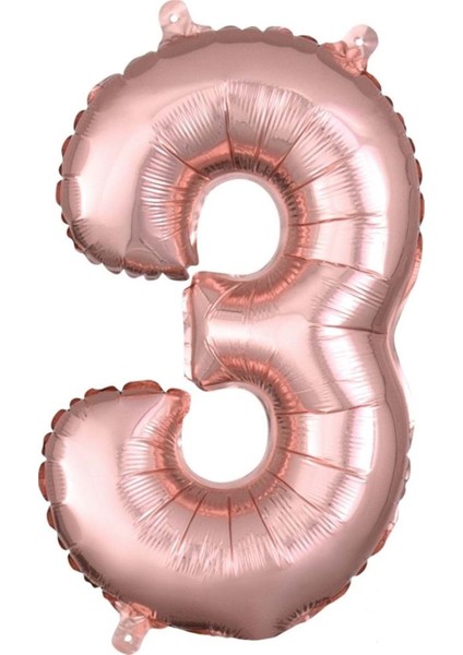 34 inç 3 Rose Gold Renk Rakam Folyo Balon