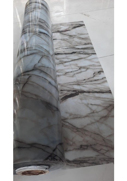 Mermer Desenli Şeffaf Masa Örtüsü 80 cm x 180 cm